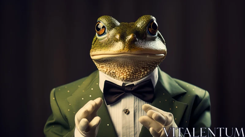 Fascinating Close-Up of Green Frog in Elegant Suit and Tie AI Image