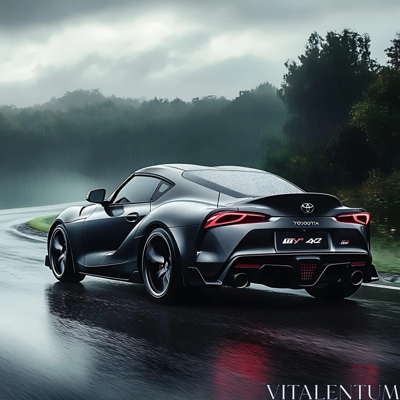 Luxury Sportscar on Wet Road AI Image