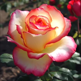 Yellow and Crimson Edged Rose in Sunlight