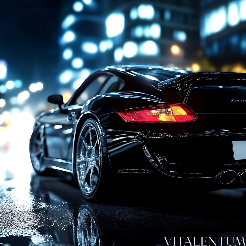 Luxurious Car in Urban Night Scene AI Image