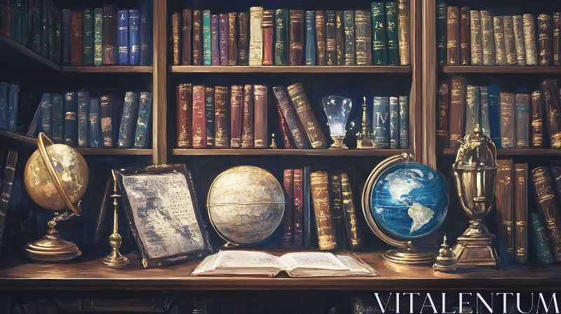 Vintage Study Featuring Map Globes and Antique Books AI Image