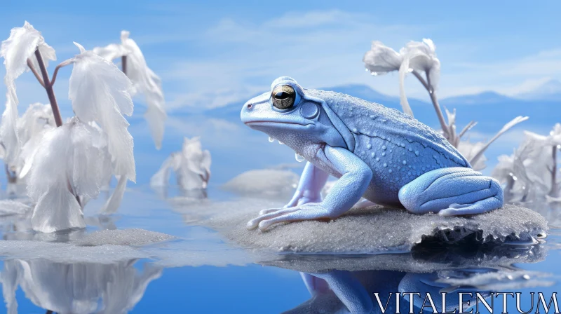 Blue Frog in Lake: A Tranquil Nature-Inspired Art AI Image
