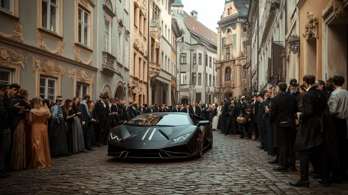 Elegant Sports Car Amidst Historical Architecture