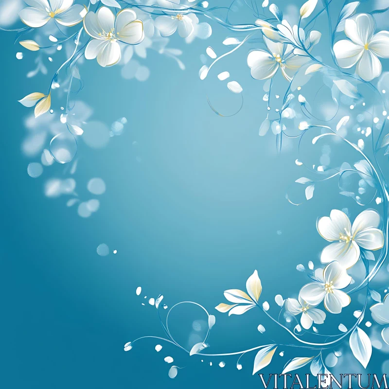 AI ART Delicate Floral Composition on Blue Backdrop