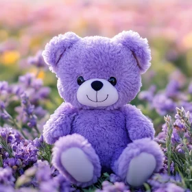 Charming Plush Bear among Lavender Blossoms