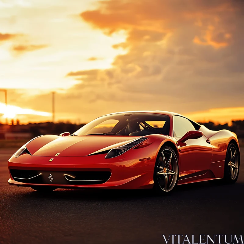 Luxury Red Sports Car Against Sunset AI Image