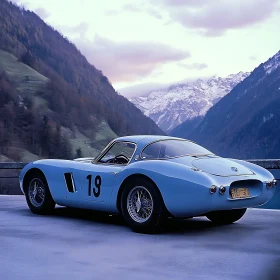 Classic Blue Car on Mountain Road at Dusk