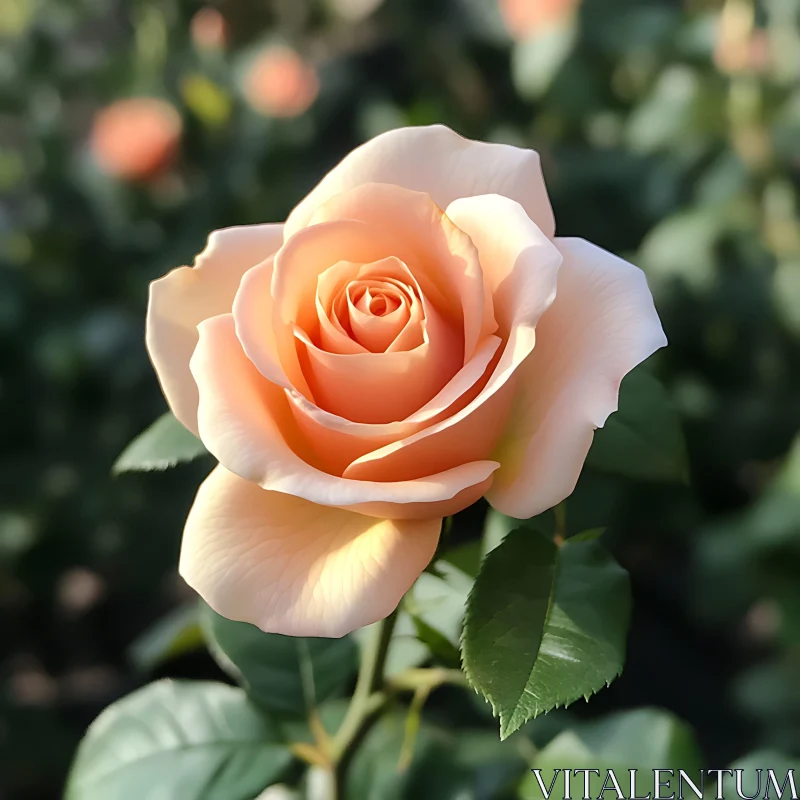 Lush Garden with a Peach Rose AI Image