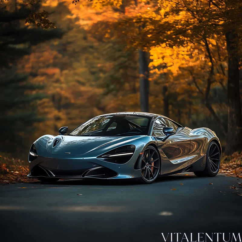 Luxury Car amidst Autumn Leaves AI Image