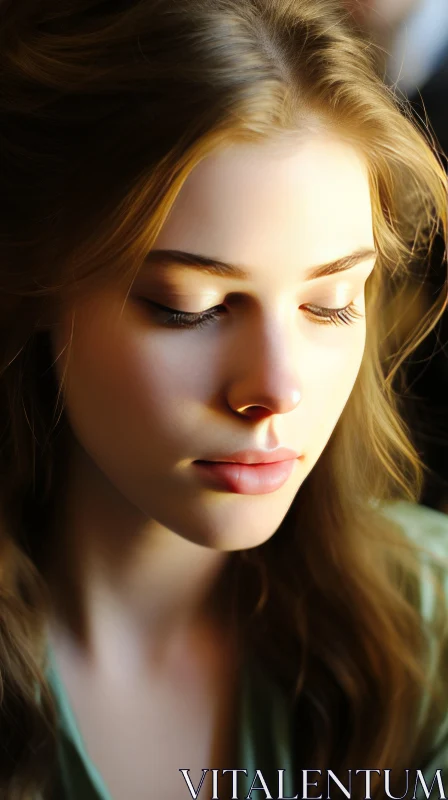 A Serene Portrait of a Woman in Soft Lighting AI Image