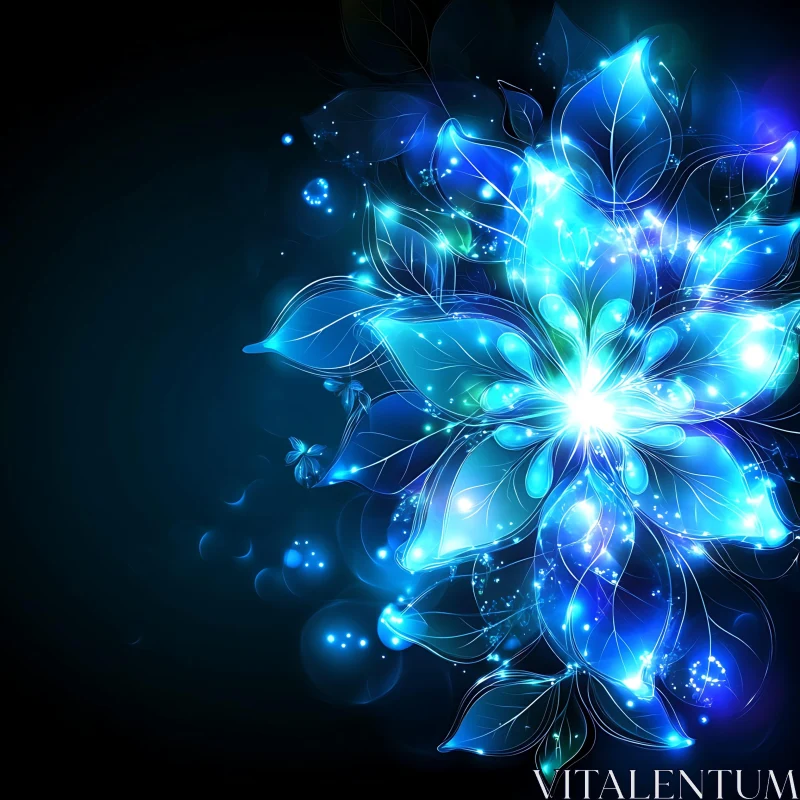 Mystical Luminescent Flower in Dark Setting AI Image