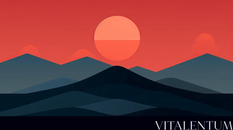 Minimalist Mountain Landscape with Sunset AI Image