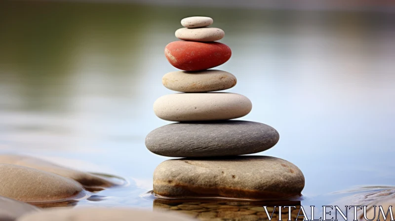 Stacked Stones by Serene Water - An Inspirational Display of Playful Symbolism AI Image