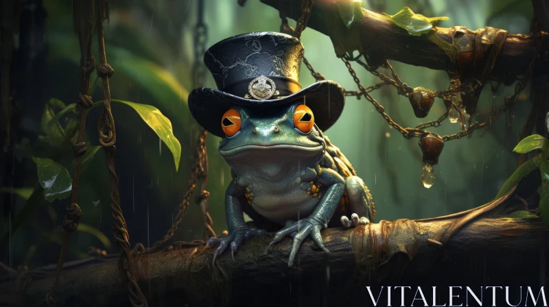 Whimsical Frog in Top Hat Illustration AI Image