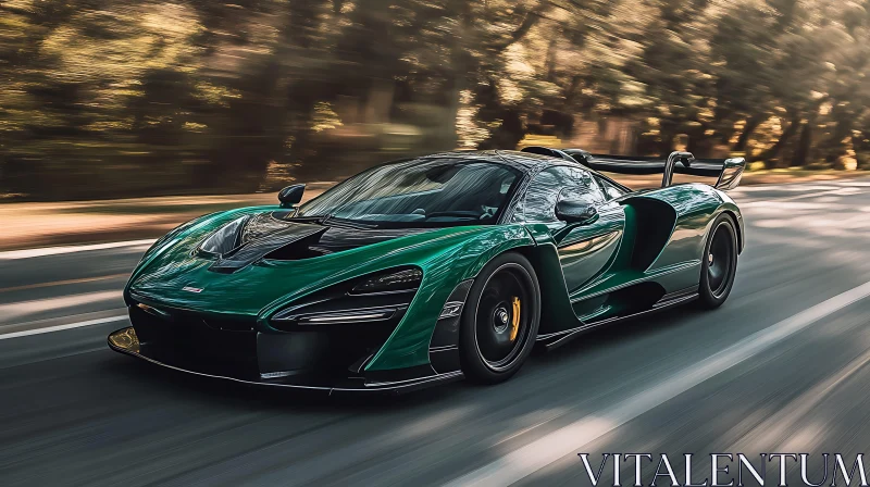 Sleek Green Supercar on Scenic Drive AI Image