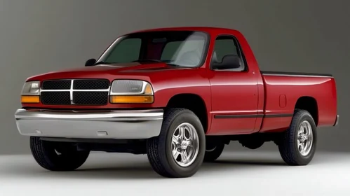 Sleek Red Pickup Truck in Showroom