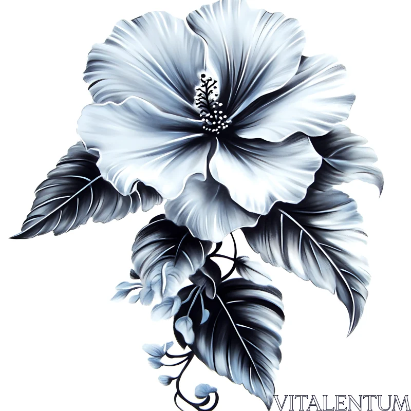 AI ART Black and White Botanical Art