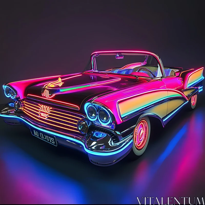 Classic Neon-Lit Convertible Car AI Image