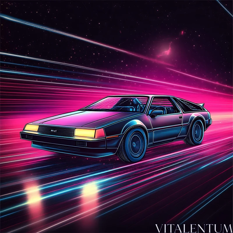 Speeding Car in Neon Sci-Fi Universe AI Image