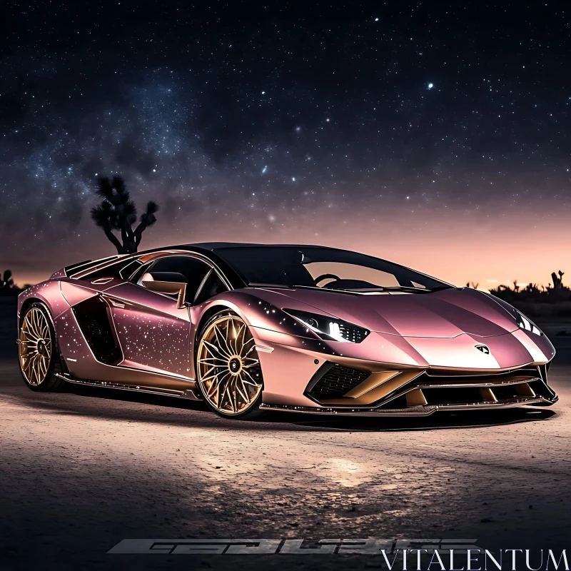 Pink Luxury Car Against Night Sky AI Image