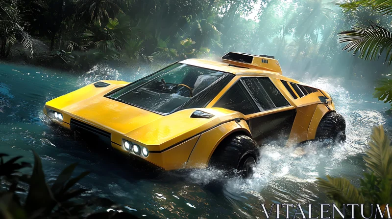 Amphibious Car In Tropical Jungle AI Image