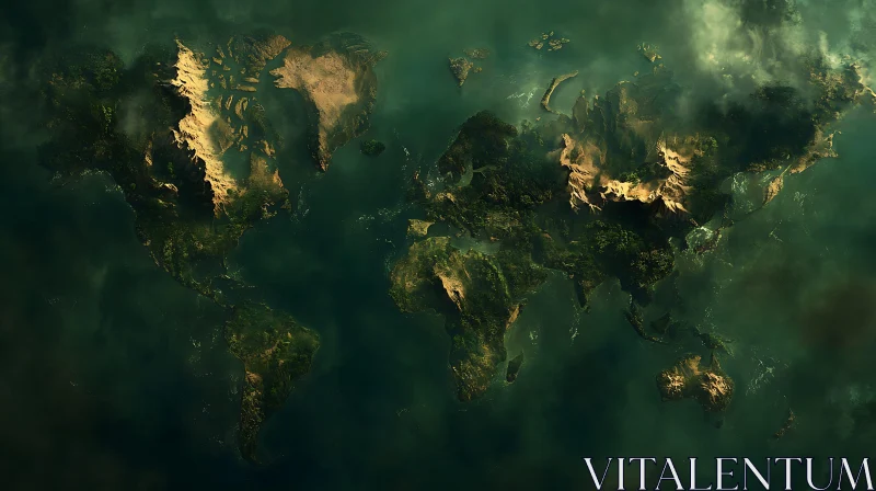 Lush and Realistic World Map with Cloud Coverage AI Image