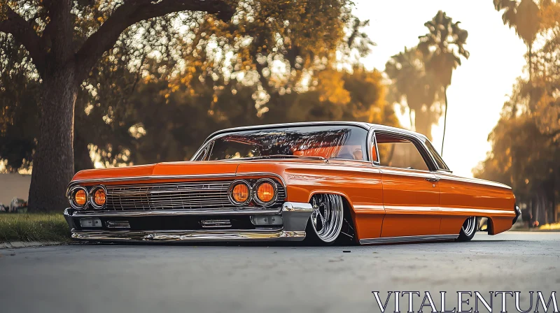 Vintage Orange Lowrider Car in Evening Light AI Image