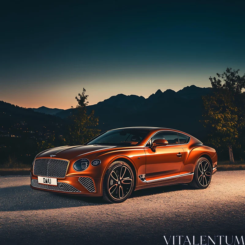 Stunning Orange Luxury Car at Dusk AI Image