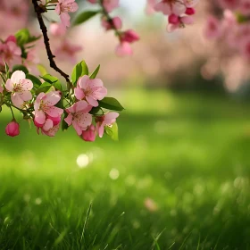 Pink Blossoms Against Green Background