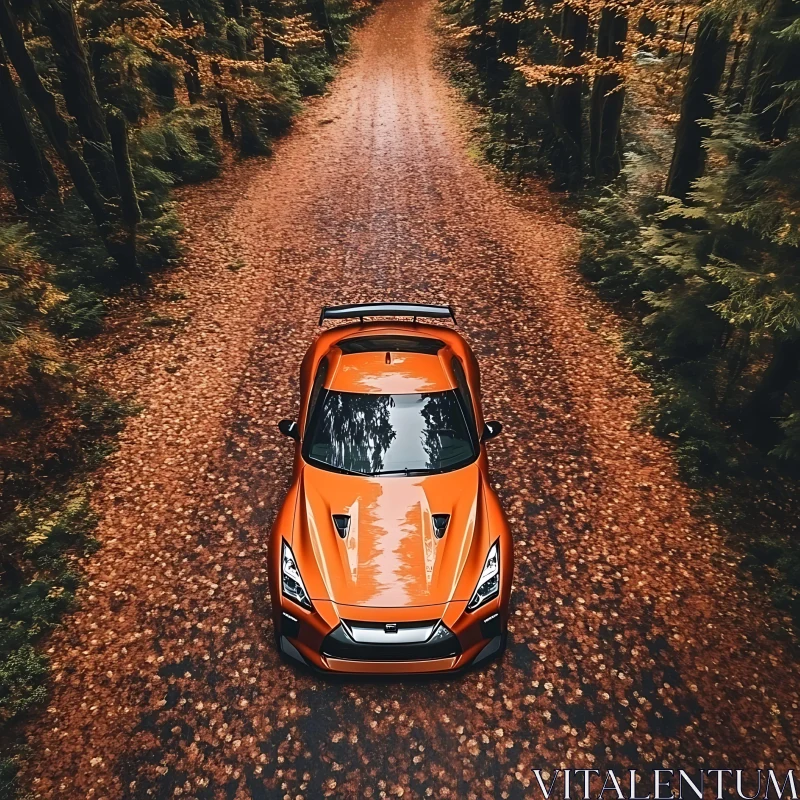 Orange Car in Autumn Forest AI Image