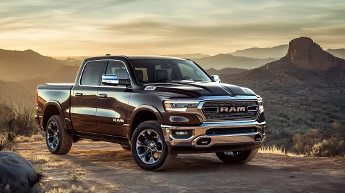 Polished Pickup Truck in Scenic Desert Mountain Sunset