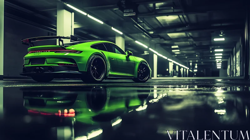 AI ART Green Sports Car in a Modern Garage