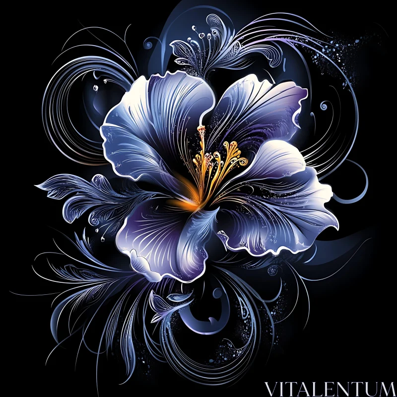 AI ART Blue and White Floral Art with Swirling Patterns