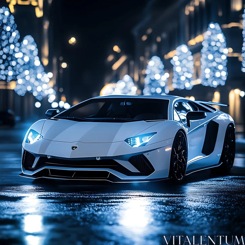 Luxury Sports Car in City Night Scene AI Image