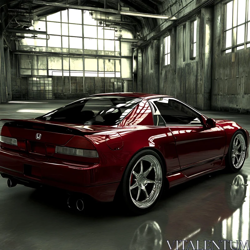 AI ART Glossy Red Car in Industrial Setting