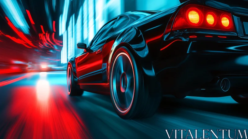 Sleek Sports Car Racing through a Neon Urban Night AI Image