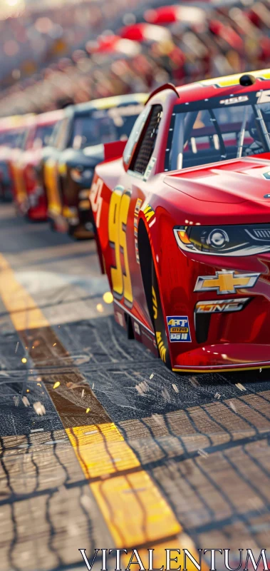 High-Speed Red Race Car at the Front of Competition AI Image