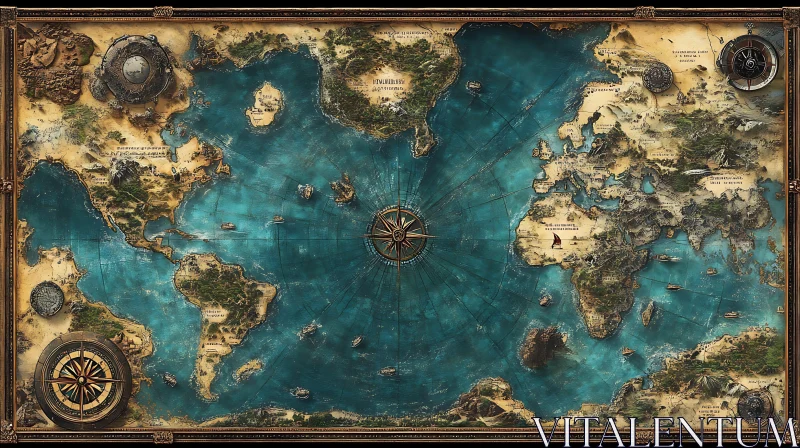 Vintage-Style World Cartography AI Image