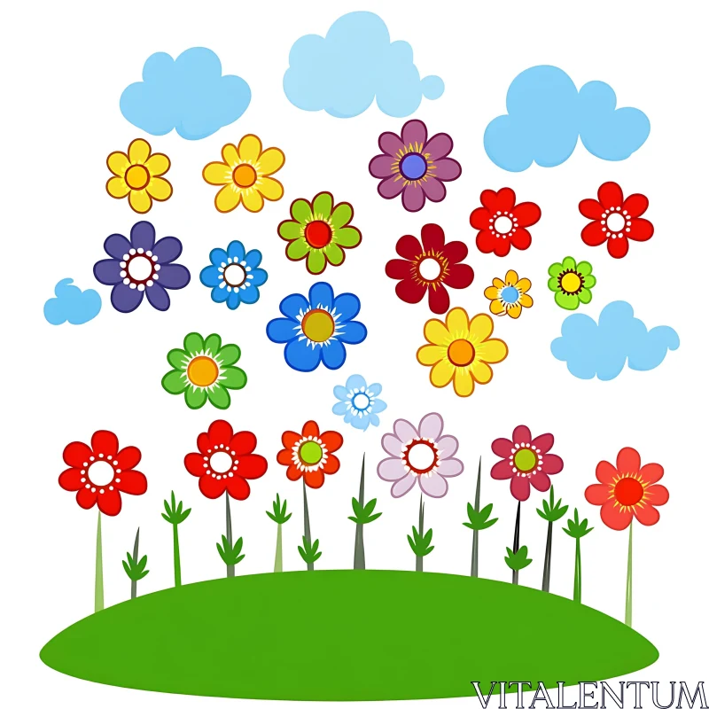 AI ART Playful Flowers and Clouds Illustration