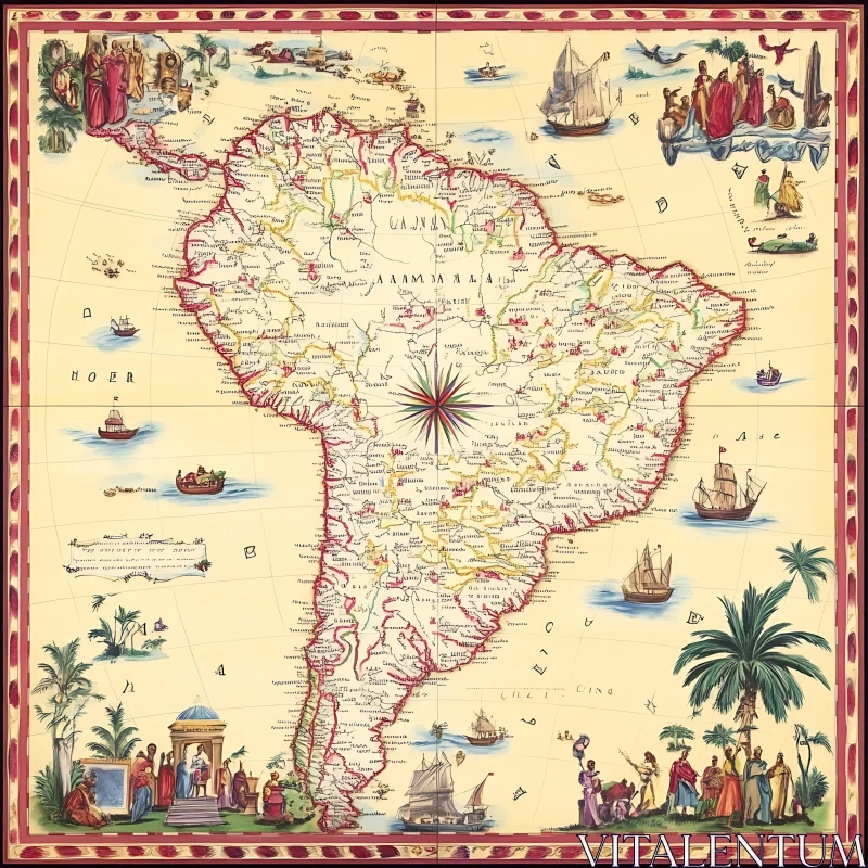 Antique South American Cartographic Illustration AI Image