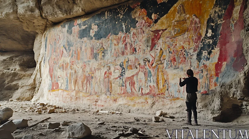 Historical Cave Paintings and Mural Exploration AI Image