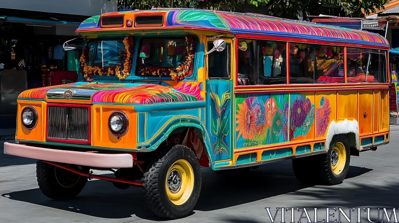 AI ART Vibrantly Decorated Retro Bus on the Street