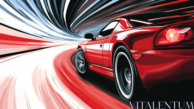 Speeding Red Sports Car on Abstract Road AI Image