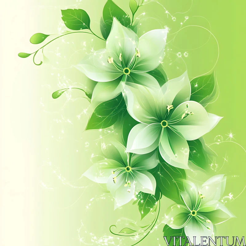 AI ART Luminous Green Floral Art