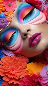 Colorful Makeup and Flower Portraiture: A Striking Visual Display