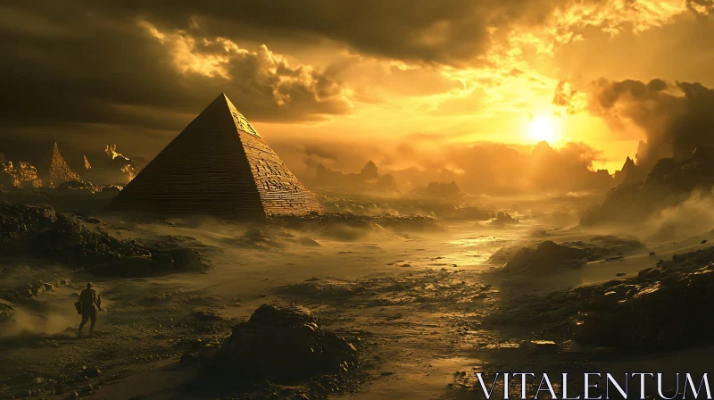 Mystical Pyramid in Desert Landscape AI Image