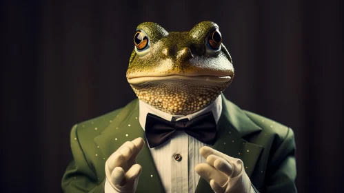 Fascinating Close-Up of Green Frog in Elegant Suit and Tie