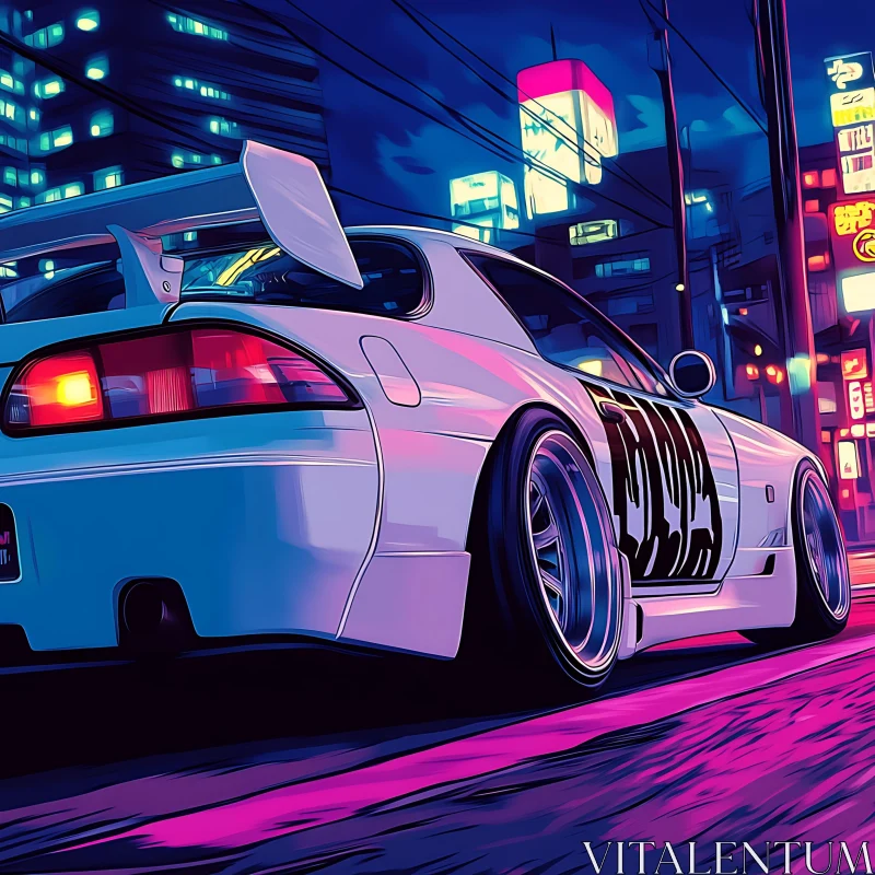 Neon Nightcity and Retro Car with Spoiler AI Image