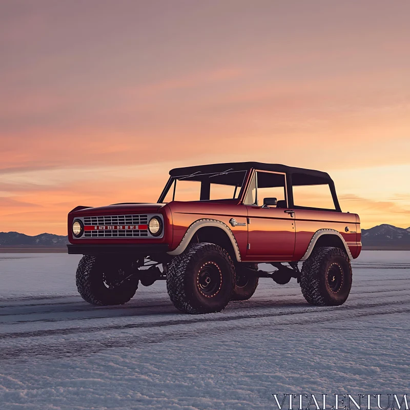 Vintage Car at Sunset in Desert AI Image