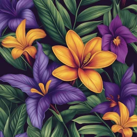 Exotic Purple and Yellow Flowers with Green Foliage